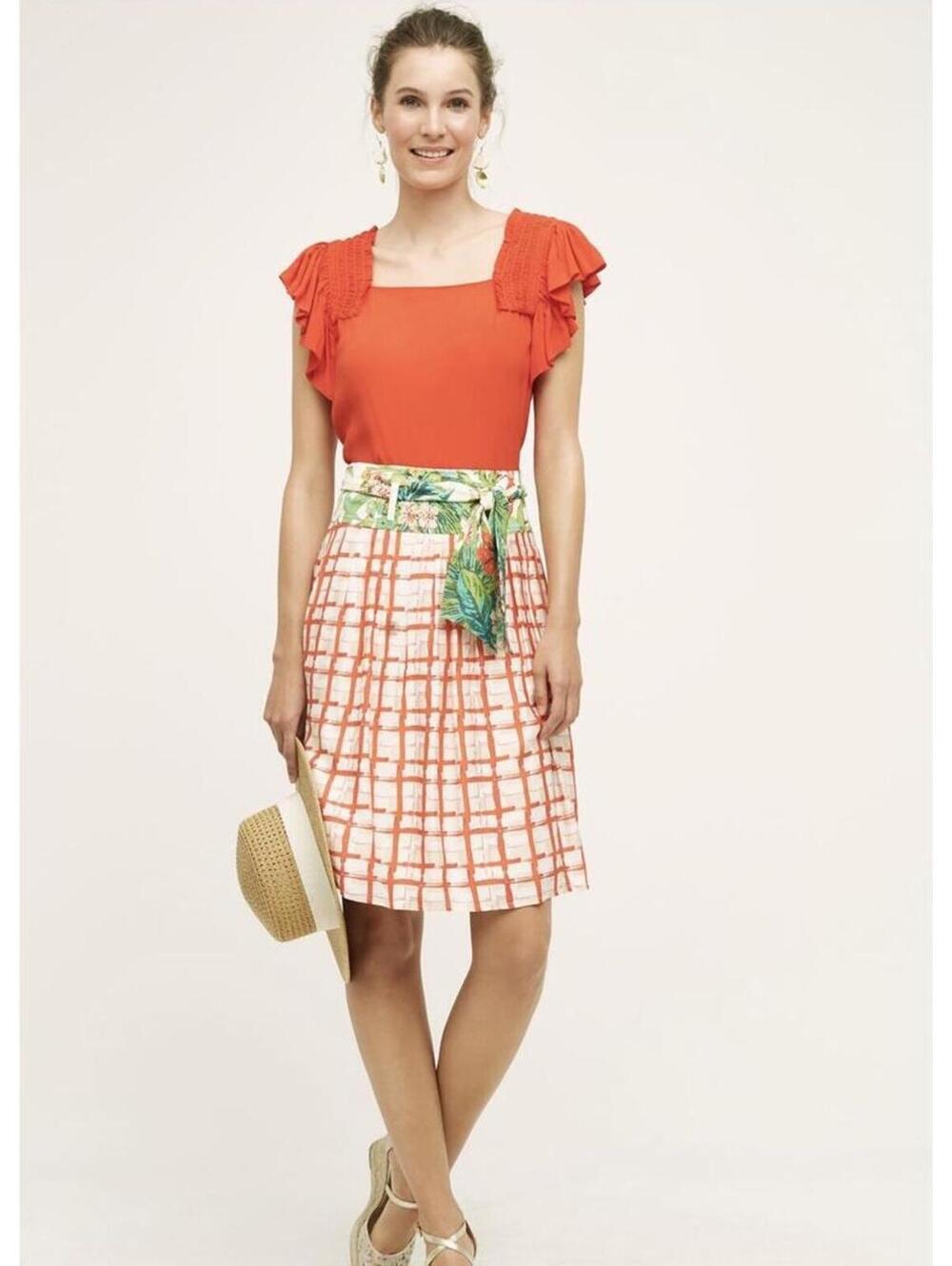 NWOT Maeve Country Fair Tie Waist Silk Blend Skirt Anthropologie Euro Summer 6